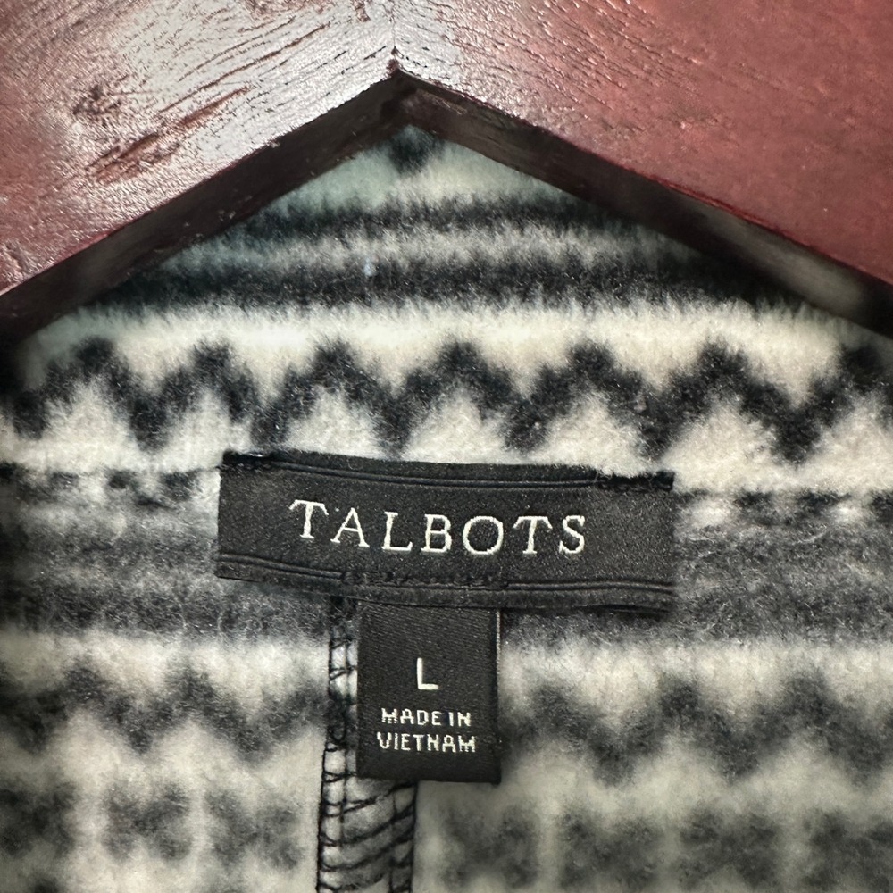 Talbots Women Black White Fair Isle Fleece Zip Jacket L Nordic Skiwear Wintercre - Picture 4 of 7